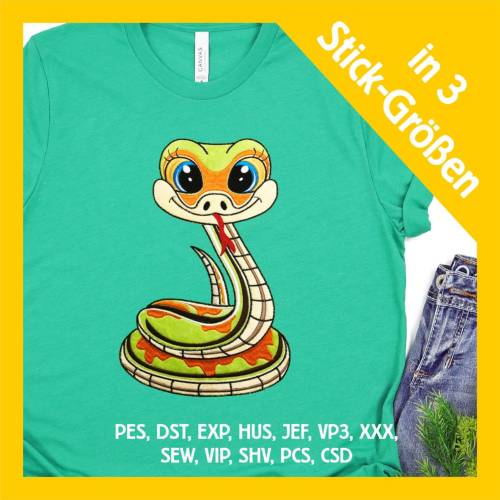 Stickdatei Applikation Schlange Sissi in 3 Größen, Maschinenstickerei, Stickmuster mit Tiermotiv