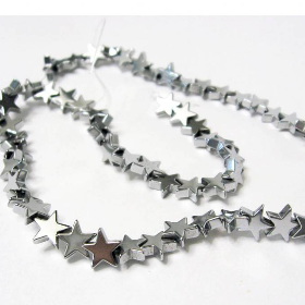 Hämatit Sterne Perlen 8x2 mm Kettenstrang versilbert – Kurzstrang für Schmuckherstellung