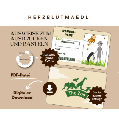 Rangerausweise zum Ausdrucken | Das perfekte Mitgebsel für Zoo-, Safari- und Wildtiere-Events