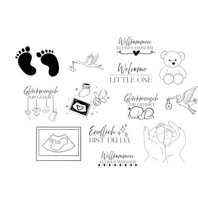 Geburt Baby Birth Baby Bundle PNG SVG Datei - Download Plotterdatei - Plotter File - Storch Teddy Familie Liebe Family N