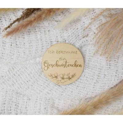 Meilensteinkarte Ich bekomme ein Geschwisterchen floral rund mit Blumenmuster, Verkündung Baby Schwangerschaft Geschwist