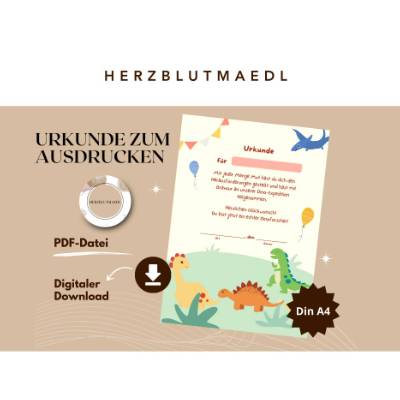 Personalisierte Dino Urkunde – Mitgebsel für Dinoparty, Dinosaurier Kindergeburtstag, Dino Forscher Zertifikat