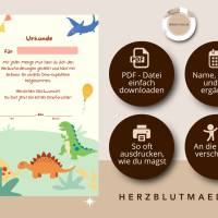 Personalisierte Dino Urkunde – Mitgebsel für Dinoparty, Dinosaurier Kindergeburtstag, Dino Forscher Zertifikat Bild 2