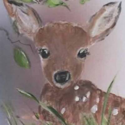Tiermalerei,   Überraschung -    Rehkitz- handgemalt.