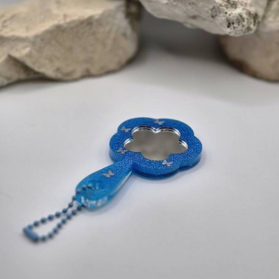 Mini Handspiegel Blume blau