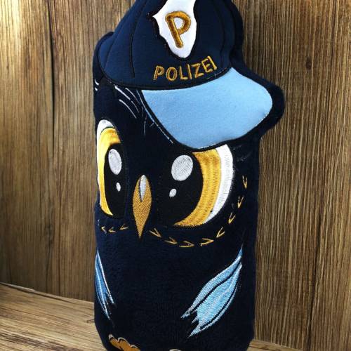 Stickdatei ITH Eule Polizei für Rahmen 20×30 cm, Maschinenstickerei, ITH Stickmuster mit Tiermotiv