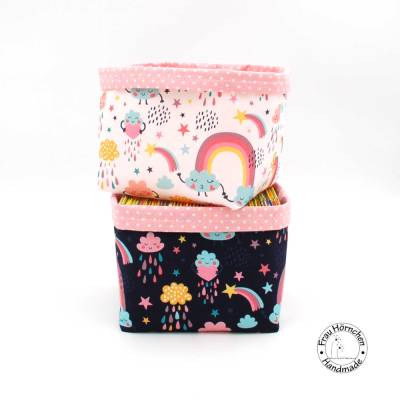 Utensilo für Pixibücher Regenbogen & Herzchen –  3 Größen, unkaputtbar u. Maxi Pixi, Stoffkörbchen für ca. 50 Pixibücher