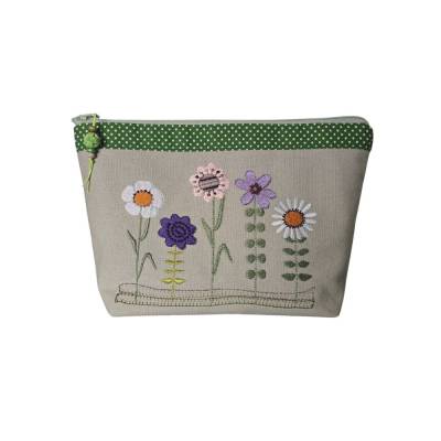Kosmetiktasche mit Blumen - Stickerei