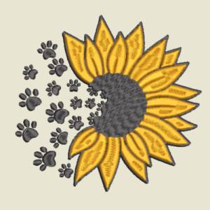 Stickdatei Sonnenblume mit Hundepfoten in 6 Größen, Maschinenstickerei, Stickmuster mit Blumen und Hunde Motiv Bild 2