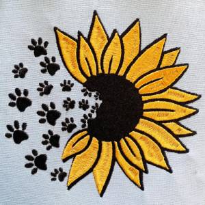 Stickdatei Sonnenblume mit Hundepfoten in 6 Größen, Maschinenstickerei, Stickmuster mit Blumen und Hunde Motiv Bild 4