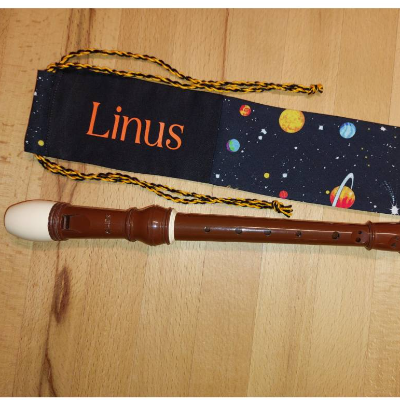 Flötentasche mit Namen, Flötenbeutel - Weltall personalisierbar  (mit optionalen Zubehör)