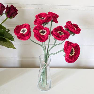 Gehäkelter Mohnblumenstrauß rot | handgemachte Mohnblumen | Blumen Deko | ErzieherInnen Geschenkidee LehrerInnen