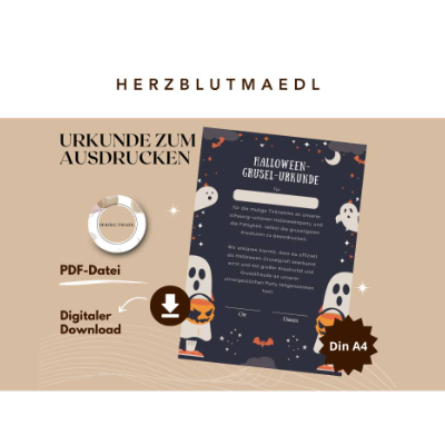 Grusel-Urkunde für Kinder-Halloweenparty - Perfekt für kleine Geister! PDF-Datei in DIN A4 als digitaler Download