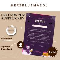 Urkunde Halloween-Grusel-Urkunde | Kinder-Halloweenparty | Vampir | Kürbis Spinnennetz Urkunden A4 | Kinderparty | Bild 1