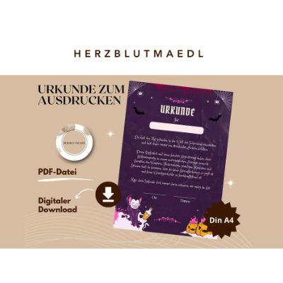Urkunde Halloween-Grusel-Urkunde | Kinder-Halloweenparty | Vampir | Kürbis Spinnennetz Urkunden A4 | Kinderparty | 