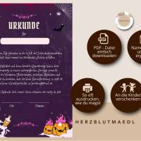 Urkunde Halloween-Grusel-Urkunde | Kinder-Halloweenparty | Vampir | Kürbis Spinnennetz Urkunden A4 | Kinderparty | Bild 2