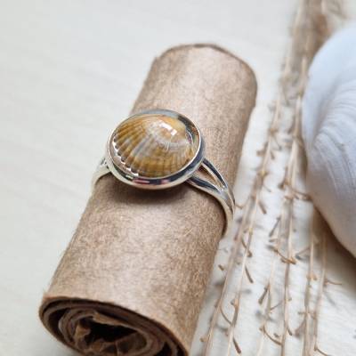 Ring mit echter Muschel, silberfarben