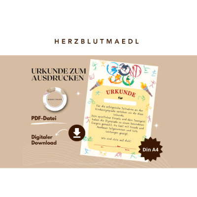 Kinderolympiade Urkunde - Perfektes Mitgebsel oder Auszeichnung für die Kinderparty |Kinderolympiade Spiele
