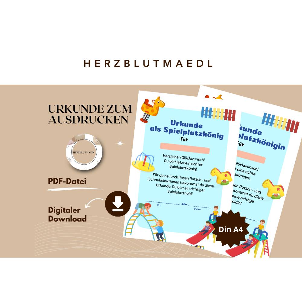 Spielplatz-Urkunden zum Ausdrucken | A4 PDF Vorlage – Belohnungen & Mitgebsel für Kindergeburtstage, Spielplatzbesuche, Bild 1
