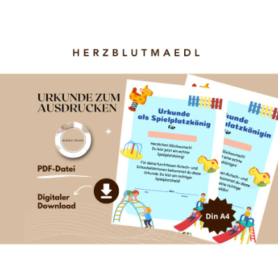 Spielplatz-Urkunden zum Ausdrucken | A4 PDF Vorlage – Belohnungen & Mitgebsel für Kindergeburtstage, Spielplatzbesuche,