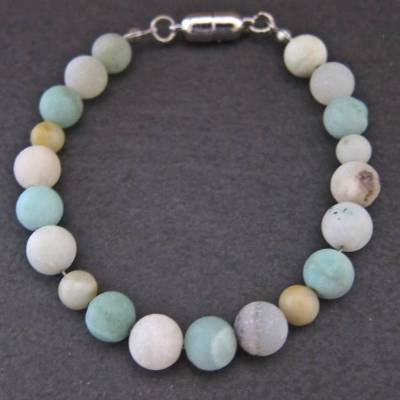 Amazonit Armband – Handgefertigt, Edelstein Perlen grün braun beige, Magnetverschluss, 19 cm, Unikat