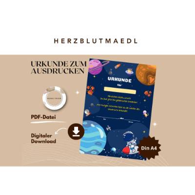 Einzigartige Weltraum Mitgebsel für den Universum-Kindergeburtstag oder die Weltallparty | Urkunde zum Ausdrucken in A4