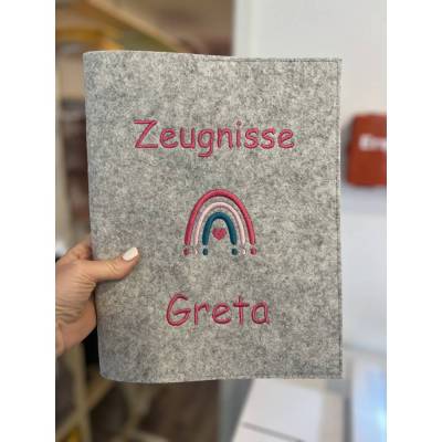 Personalisierte Zeugnis Mappe mit Regenbogen Motiv - viele Farbdesigns möglich Junge oder Mädchen