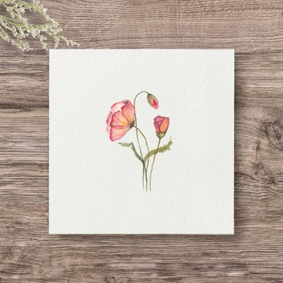 ROTE MOHNBLUMEN, Miniatur Mini-Aquarell, Wanddeko Geschenk Kunstdruck auf Büttenpapier, Minibild minimalistischen Stil 