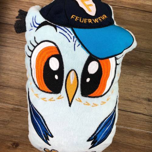 Stickdatei ITH Eule Feuerwehr für Rahmen 13×18 cm, Maschinenstickerei, ITH Stickmuster mit Tiermotiv