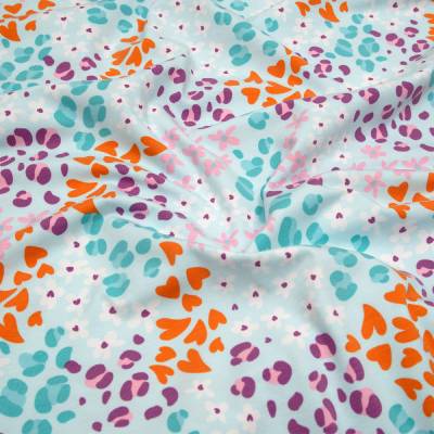 Jersey Digital Baumwolljersey Stoff Leoflecken Blumen Herzen - Babymint 