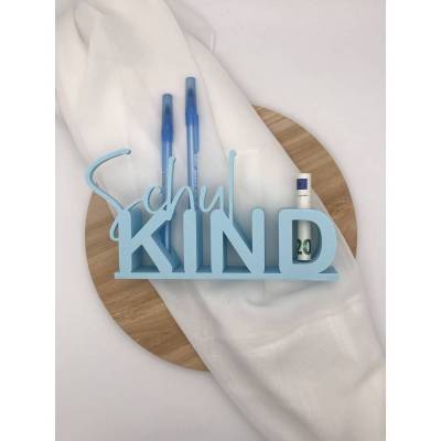 Tischaufsteller „Schulkind“ – personalisiert – mit Reagenzglas für Geldgeschenk & Stifte – Einschulung Geschenk Deko