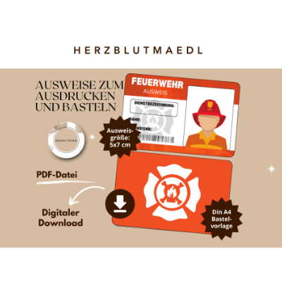 Personalisierte Mitgebsel Ausweise für Feuerwehrmänner und -frauen | Mitgebsel Kindergeburtstag Feuerwehr 