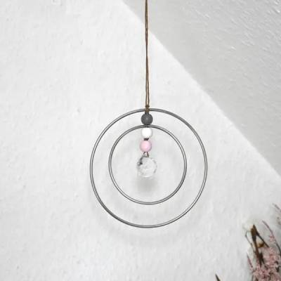 Sonnenfänger Suncatcher mit Kristallkugel, 2 Metallringen & Holzperlen – Magische Lichtspiele für dein Zuhause