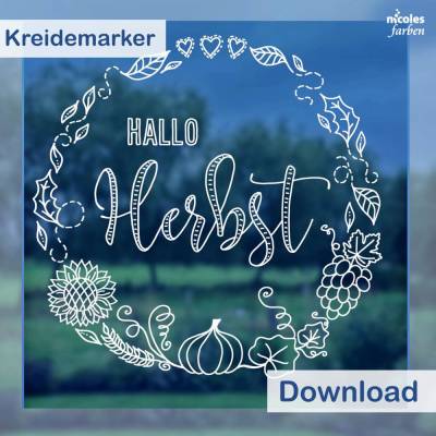 XL Fensterbild Vorlage Herbstkranz für Kreidemarker – PDF Download zum Nachmalen