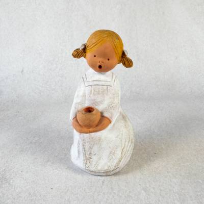 Singer Engel Jullar, alte Figur mit originalem Aufkleber, Vintage Sammlerstück, Kerzenständer, 15,5 cm hoch