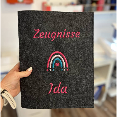 Personalisierte Zeugnis Mappe mit Regenbogen Motiv - viele Farbdesigns möglich Junge oder Mädchen