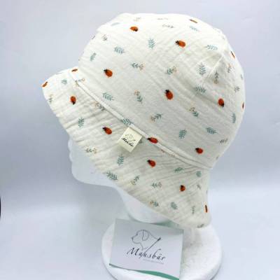 Sonnenhut Baby aus Musselin – KU 42–45 cm (6–9 Monate) – Sommermütze mit Nackenschutz – handgemacht
