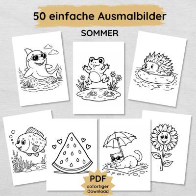 50 einfache Sommer Ausmalbilder für Kinder ab 3 Jahren zum Ausdrucken
