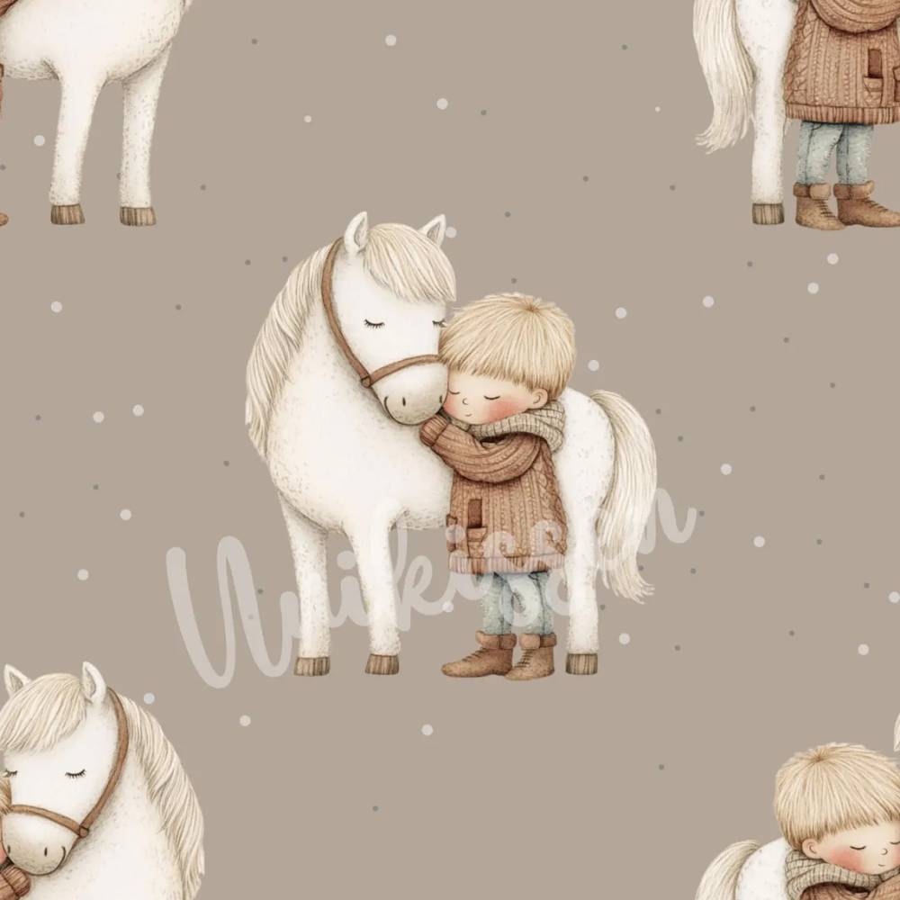 Stoff, Meterware Junge und Pferd, Pferdeliebe, Stall, Pony