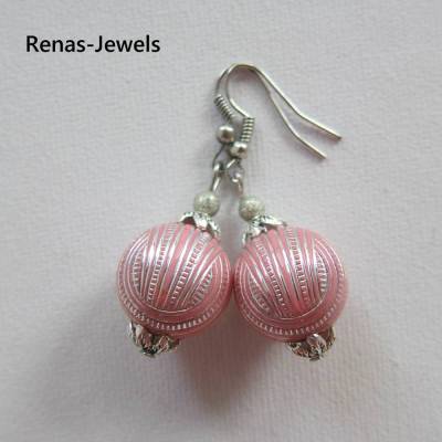 Perlen Ohrhänger rosa silberfarben mit Perlkappen – elegante Ohrringe mit Glitzerperlen