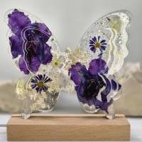 Schmetterling mit Blüten lila-weiß/ LED Lichtsockel Bild 5