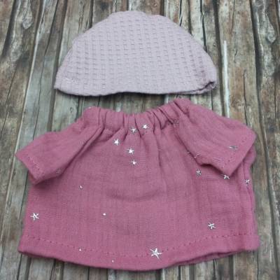 Äffchenkleidung Kleid und Mütze Rosa Sterne passend für Äffchen Bären Stofftiere Plüschtiere Neu #
