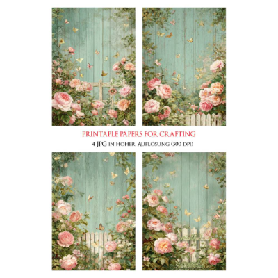 4 florale Vintage Grafiken zum Download - 4 JPG Dateien, 300 dpi - Romantic Rose - 600001