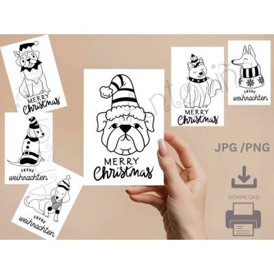 Hunde Weihnachtskarten, DOWNLOAD, JPG PNG