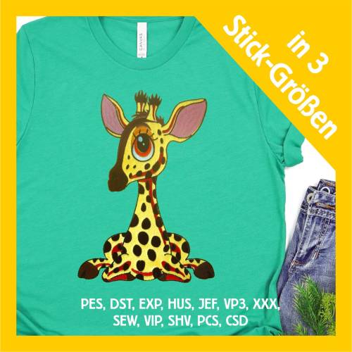 Stickdatei Applikation Giraffe Monika in 3 Größen, Maschinenstickerei, Stickmuster mit Tiermotiv