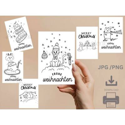 Katzen Weihnachtskarten, DOWNLOAD, JPG PNG
