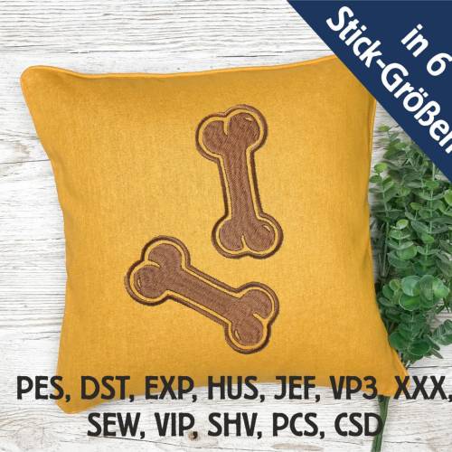 Stickdatei Hunde Knochen in 6 Größen, Maschinenstickerei, Stickmuster mit Hundemotiv