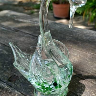Vintage Glas Schwan Murano Stil 70er Jahre – Dekorative Glasfigur H = 14 cm B = 7 cm