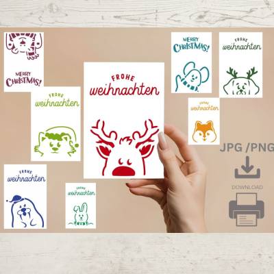lustige Tiere, Weihnachtskarten, DOWNLOAD, JPG PNG