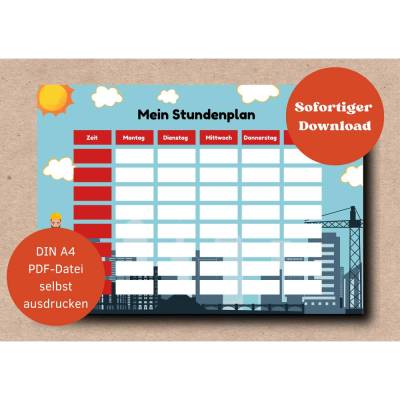 Baustellen-Stundenplan DIN A4 - perfekt für kleine Bauarbeiter
